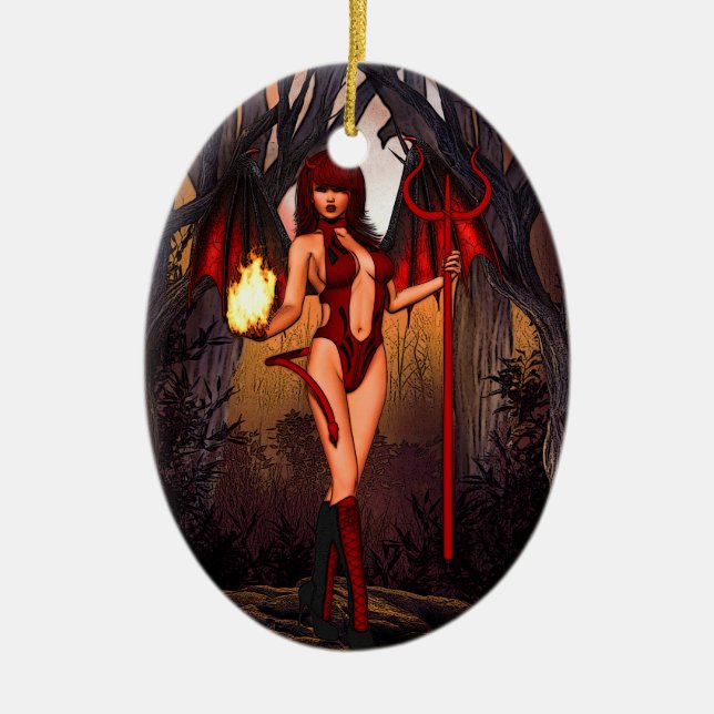 Female Devil In Red Ceramic Tree Decoration (Front)
