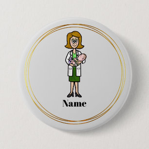 Female Doctor Holding A Baby Name Button