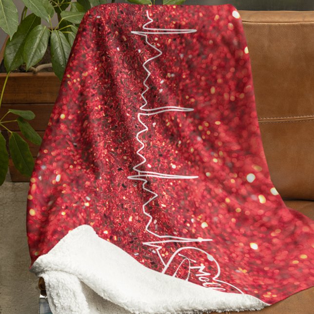 Female Doctor Nurse Glitter Red Personalised Sherpa Blanket (Creator Uploaded)