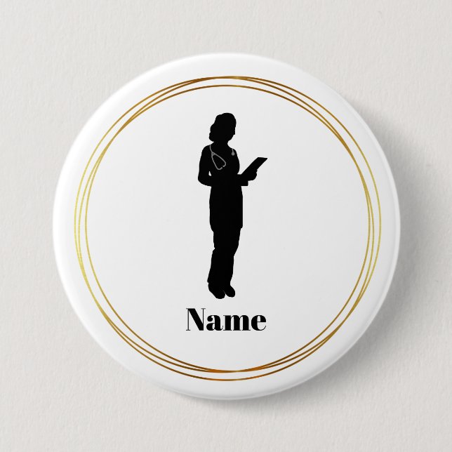 Female Doctor Silhouette Name Button (Front)