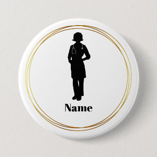 Female Doctor Silhouette Name Button #2