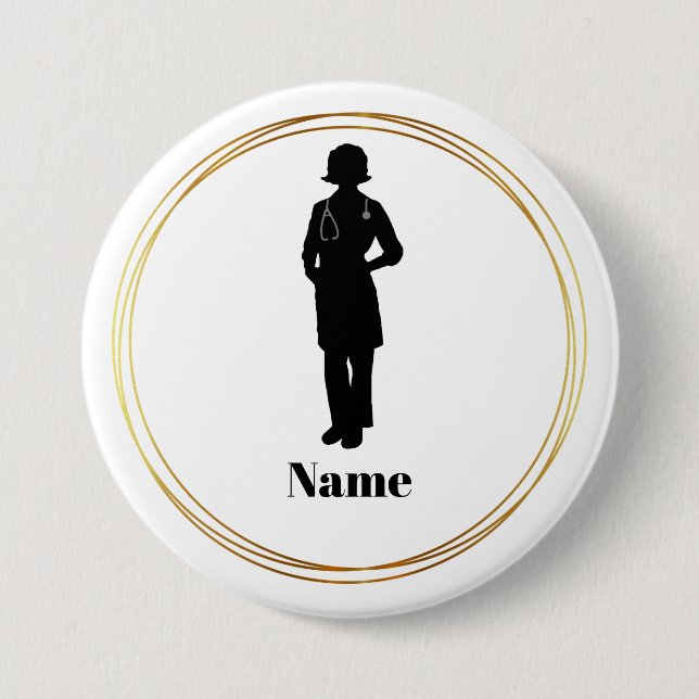 Female Doctor Silhouette Name Button #2 (Front)