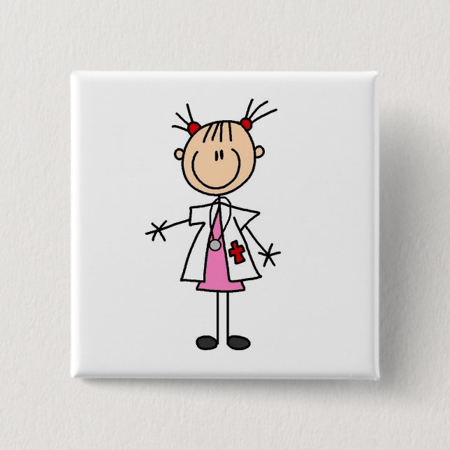 Female Doctor Stick Figure 15 Cm Square Badge (Front)