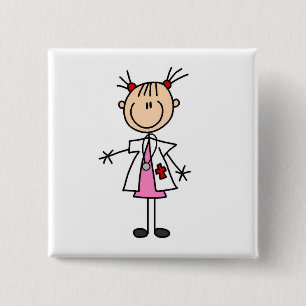 Female Doctor Stick Figure 15 Cm Square Badge