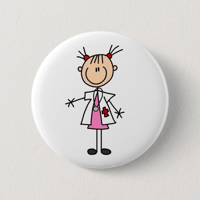 Female Doctor Stick Figure 6 Cm Round Badge (Front)