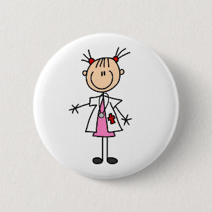 Female Doctor Stick Figure 6 Cm Round Badge