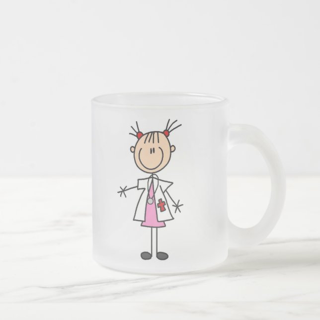 Female Doctor Stick Figure Frosted Glass Coffee Mug (Right)