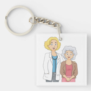 Female Doctor with Senior Woman Patient Key Ring
