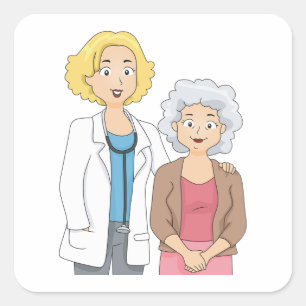 Female Doctor with Senior Woman Patient Square Sticker