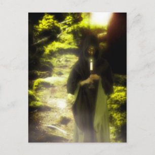 Female druid in forest postcard