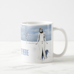 Female elf walking in the snow. Customisable text Coffee Mug