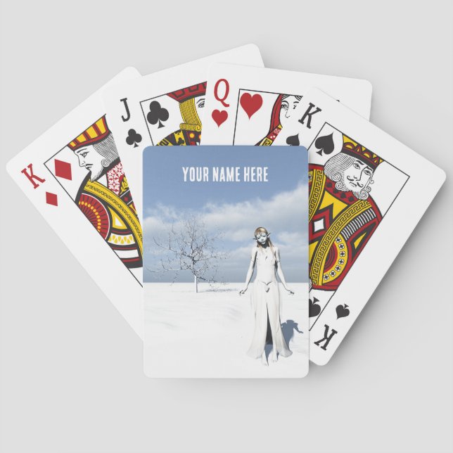 Female elf walking in the snow. playing cards (Back)