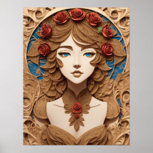 female face portrait paper quilling  poster
