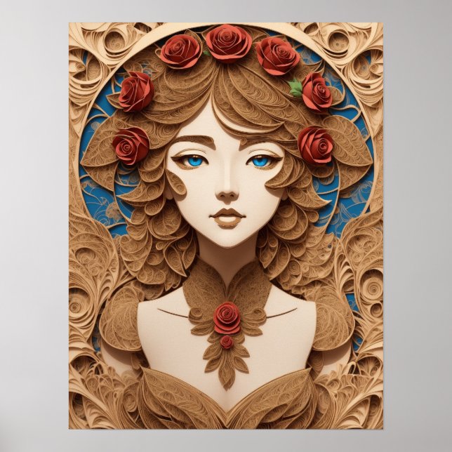 female face portrait paper quilling  poster (Front)
