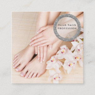 Female feet spa salon pedicure and manicure square business card