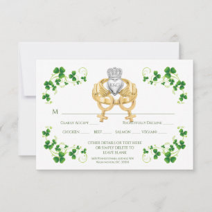Female Female Irish Claddagh Ring and Shamrocks RSVP Card