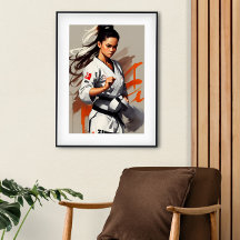 Female Fighter, Karate, Martial Art, Minimalism, 