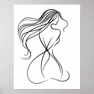 "Female Figure Black and White Line Art Poster