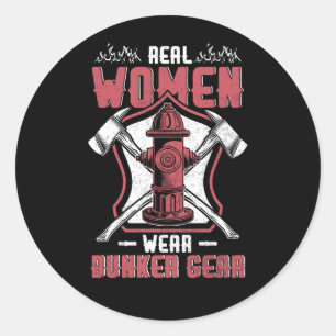 Female Firefighter Real Women Wear Bunker Gear Fir Classic Round Sticker