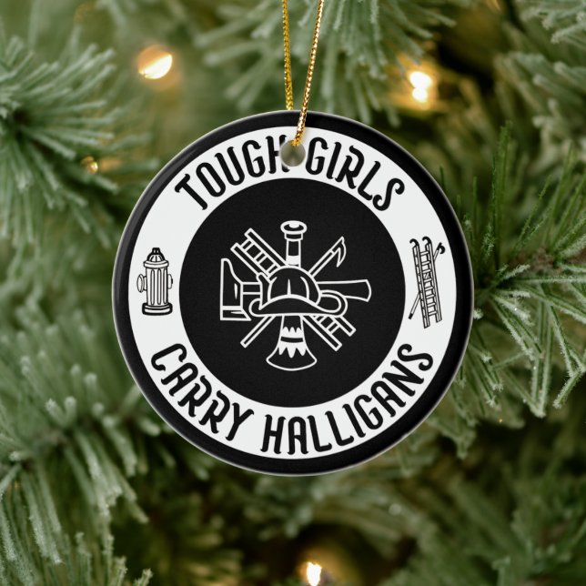 Female Firefighter Tough Girls Carry Halligans  Ceramic Tree Decoration (Tree)