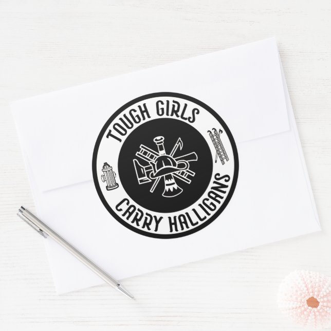 Female Firefighter Tough Girls Carry Halligans  Classic Round Sticker (Envelope)