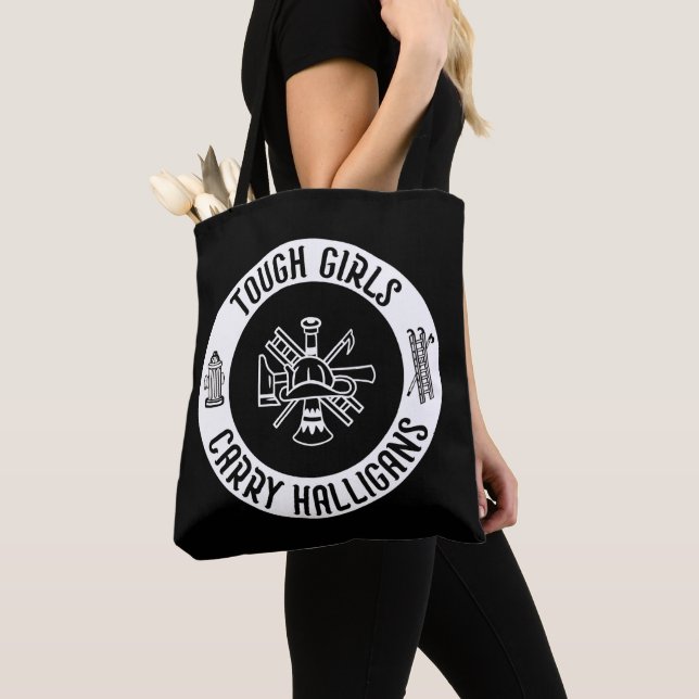 Female Firefighter Tough Girls Carry Halligans  Tote Bag (Close Up)