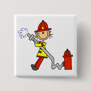 Female Firefighter With Hose T-shirts and Gifts 15 Cm Square Badge
