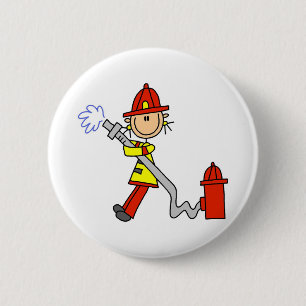 Female Firefighter With Hose T-shirts and Gifts 6 Cm Round Badge