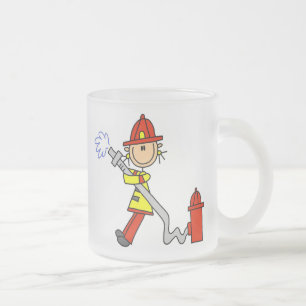 Female Firefighter With Hose T-shirts and Gifts Frosted Glass Coffee Mug