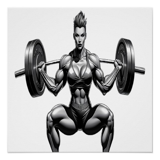 Female Fitness Icon – Front View Barbell Squat  Poster (Front)