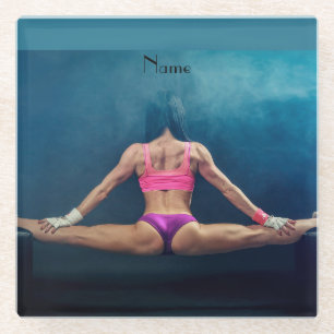 Female Fitness Model Split Thunder_Cove Glass Coaster