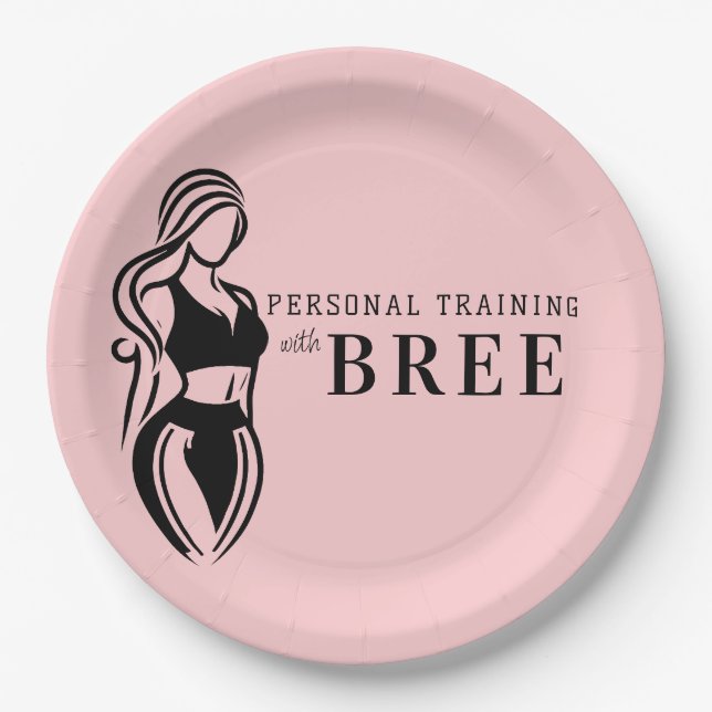 Female Fitness Personal Training Minimalist Pink Paper Plate (Front)