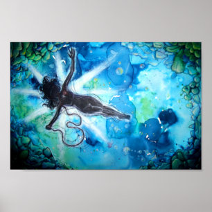 Female Floating Watercolor Poster