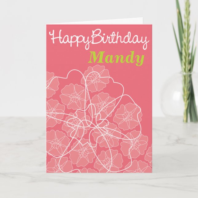 Female floral pink birthday greetings card (Front)