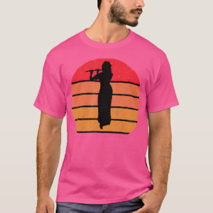 Female Flute Player Sunset Vintage Silhouette Tshi T-Shirt