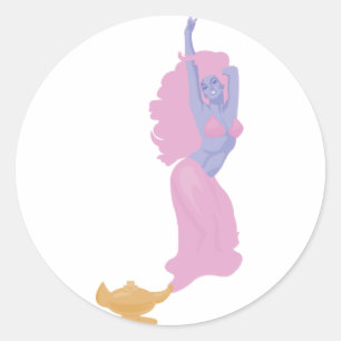 female genie in a bottle classic round sticker