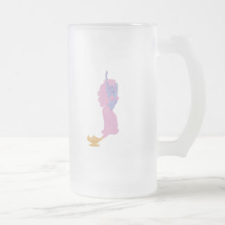female genie in a bottle frosted glass beer mug