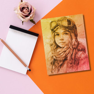 Female Girl Pilot Sketch Aviation Birthday  Postcard