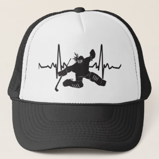 female goalie hockey heartbeat trucker hat