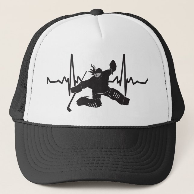 female goalie hockey heartbeat trucker hat (Front)