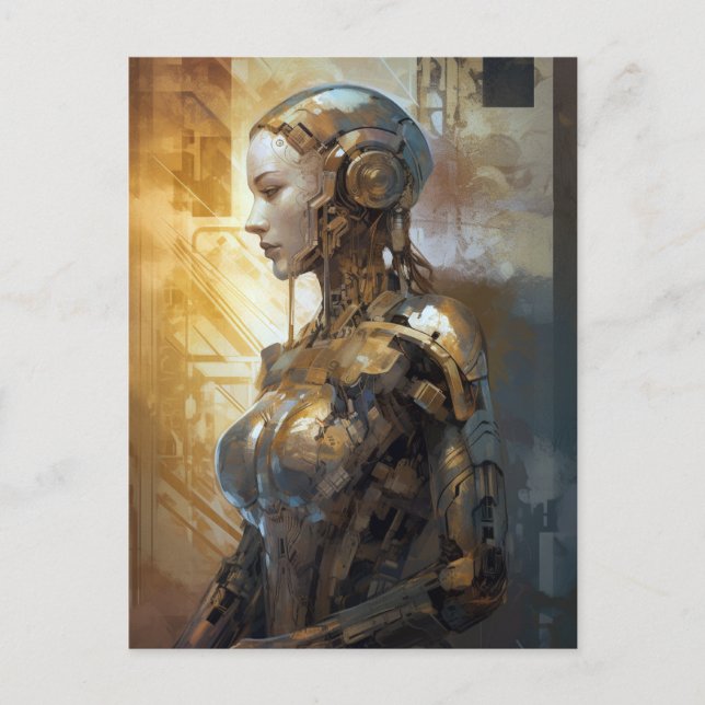 Female Golden Cyborg Woman Science Fiction Postcard (Front)
