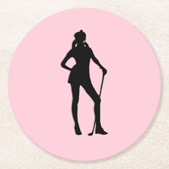 Female Golf Pink Sport Round Paper Coaster (Front)