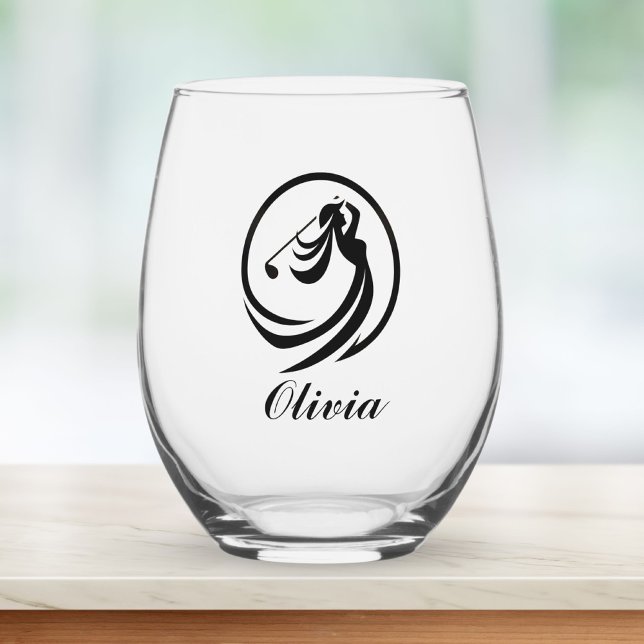 Female Golf Player Silhouette Personalised Stemless Wine Glass (Creator Uploaded)