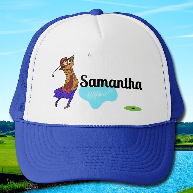 Female Golfer Driving over Water Hazard  Trucker Hat (Creator Uploaded)