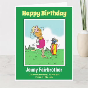 Female Golfer Gets in a Twist. Funny Golf Cartoon Card