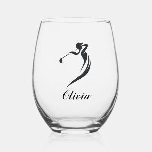 Female Golfer Personalised Stemless Wine Glass