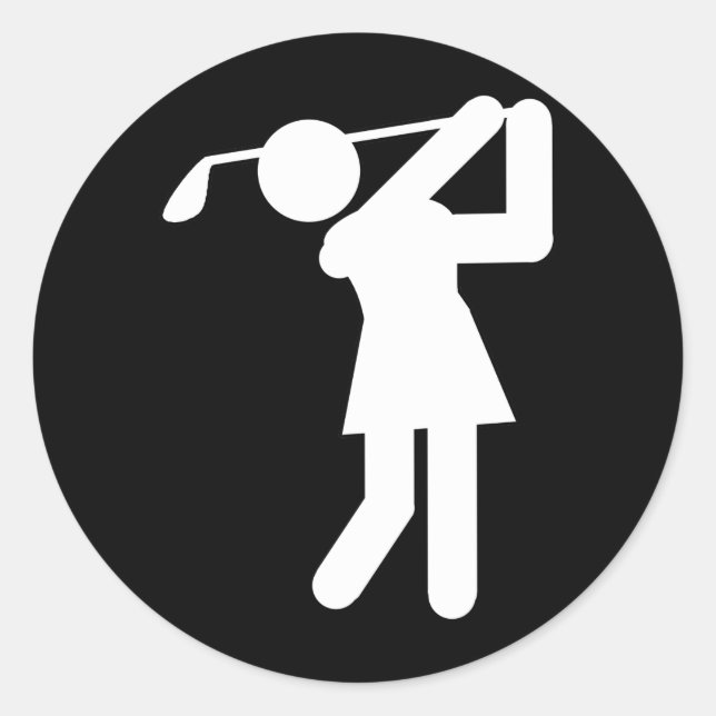 Female Golfer - Woman Golf Symbol Classic Round Sticker (Front)