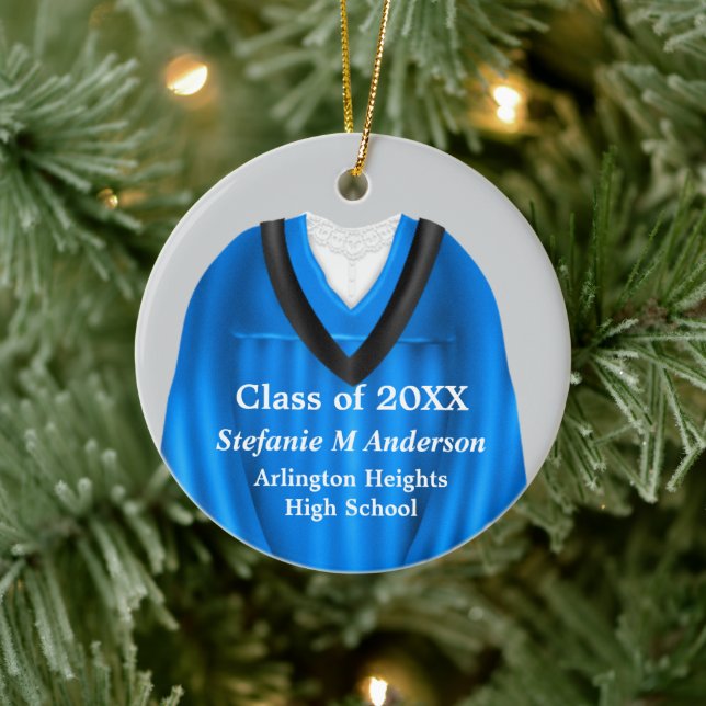 Female Grad Gown Blue and Black Ornament (Tree)
