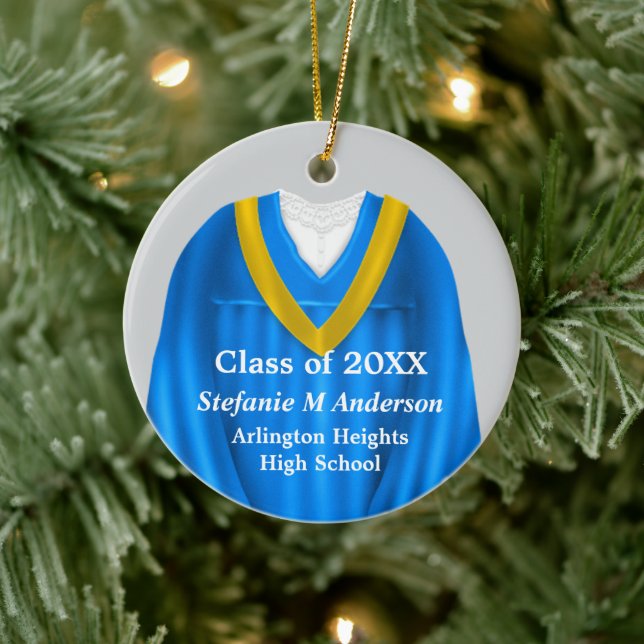 Female Grad Gown Blue and Gold Ornament (Tree)