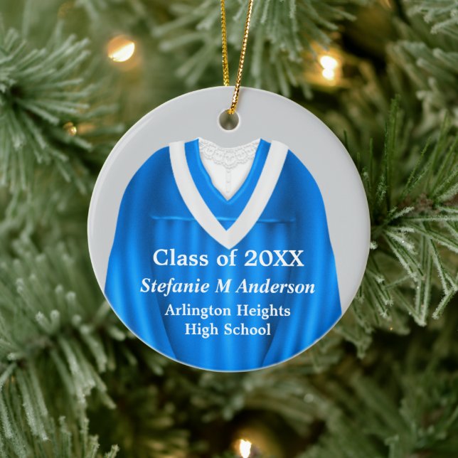 Female Grad Gown Blue and White Ornament (Tree)